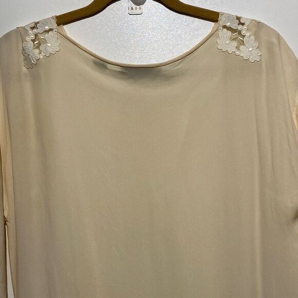 Albert Nipon Women's Cream Peated Detail Laced Floral Neck Midi Dress Size 10 - Picture 16 of 16